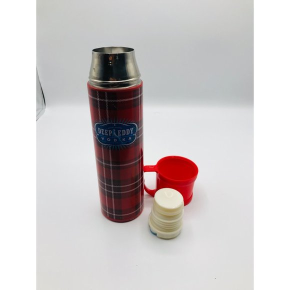 Austin’s original Deep Eddy Vodka red plaid 8 oz. thermos bottle with cup. - Picture 5 of 13